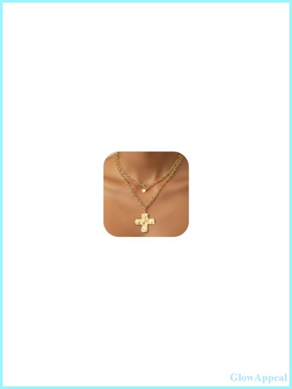 14K Gold Plated Chunky Cross Pendant Necklace for Women Layered Religious